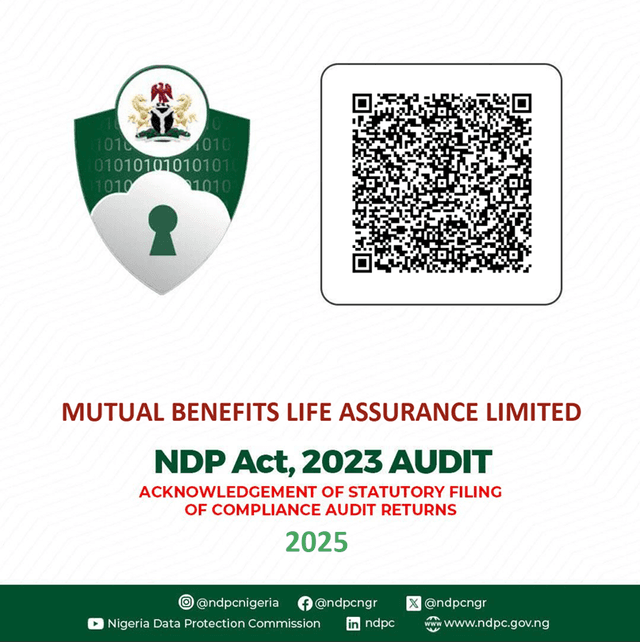 NDPR Audit Compliant certificate 2025 - Mutual Benefits Life Assurance LTD