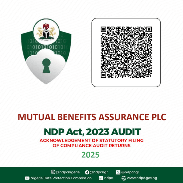 NDPR Audit Compliant certificate 2025 - Mutual Benefits Assurance PLC